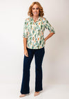Yew Abstract Print Half Button Top, Green and Orange