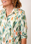 Yew Abstract Print Half Button Top, Green and Orange
