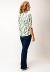Yew Abstract Print Half Button Top, Green and Orange