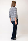 Yew Lattice Print Half Button Top, Navy & White