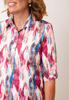 Yew Abstract Print Half Button Top, Pink Multi