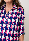 Yew Abstract Houndstooth Print Half Button Top, Blue & Pink