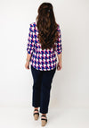 Yew Abstract Houndstooth Print Half Button Top, Blue & Pink