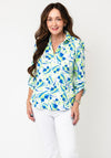 YEW Button Up Abstract Print Top, Green Multi