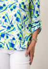 YEW Button Up Abstract Print Top, Green Multi