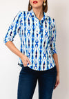 Yew Abstract Print Half Button Top, Teal Blue