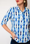 Yew Abstract Print Half Button Top, Teal Blue