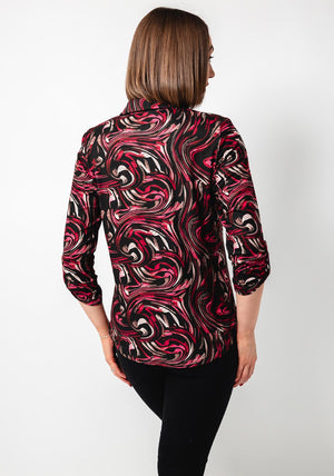Yew Swirl Print Jersey Blouse, Black