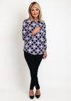 Leon Collection Abstract Triangle Print Top, Navy White