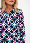 Leon Collection Abstract Triangle Print Top, Navy White