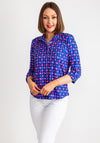 Yew Geo Dot Print Top, Royal Blue & Pink