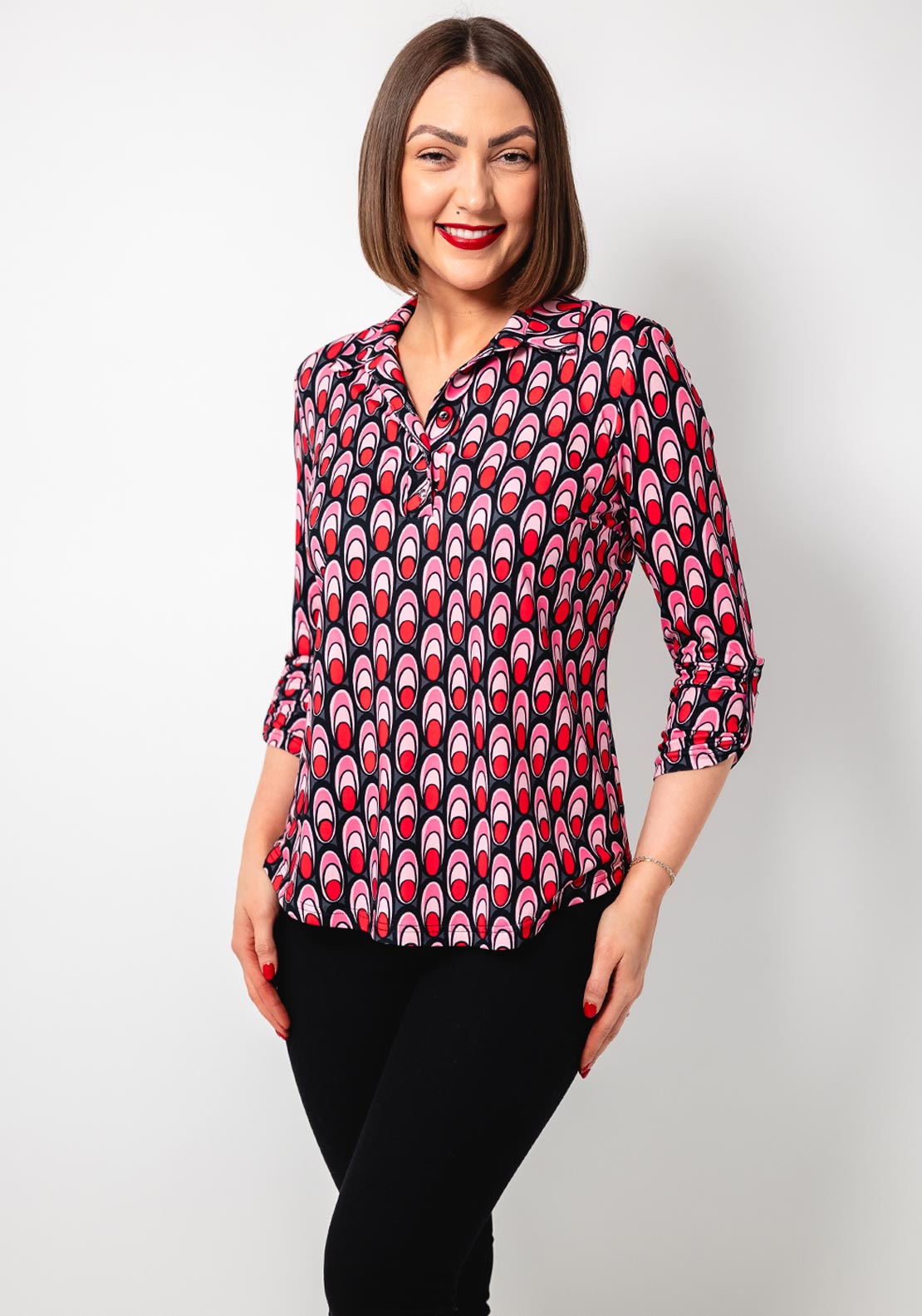 Yew Abstract Print Jersey Blouse, Pink