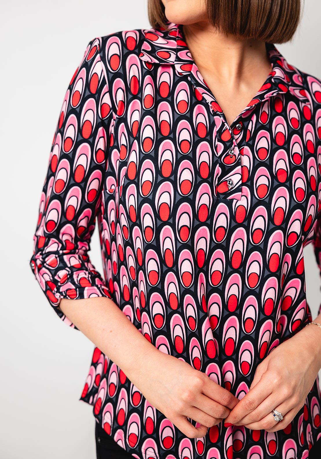 Yew Abstract Print Jersey Blouse, Pink