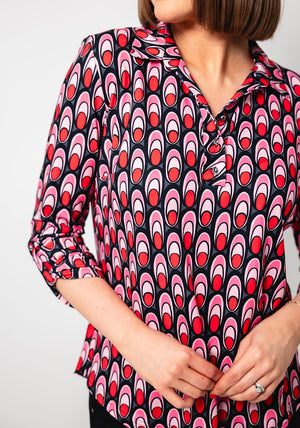 Yew Abstract Print Jersey Blouse, Pink