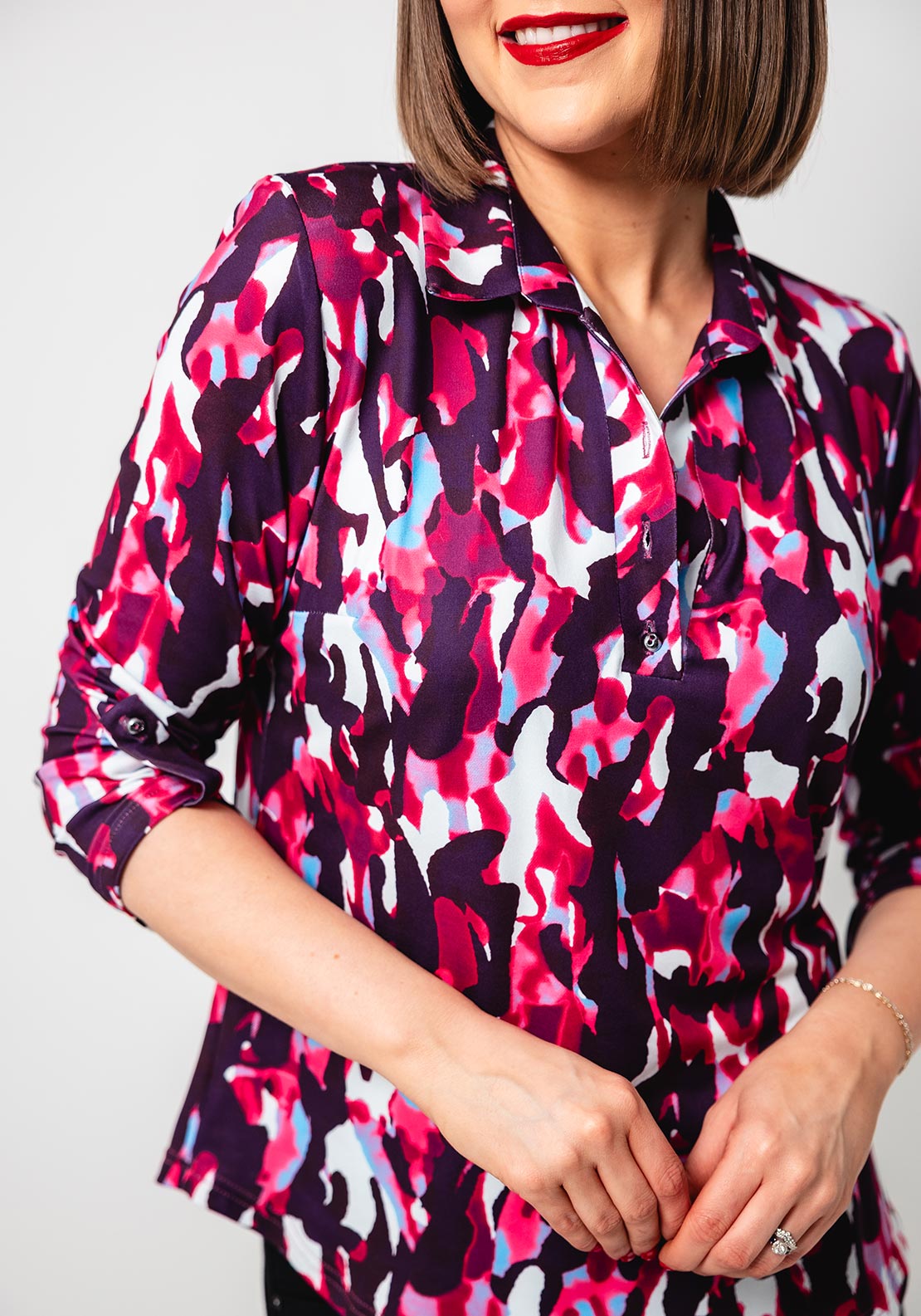 Yew Abstract Print Jersey Blouse, Purple