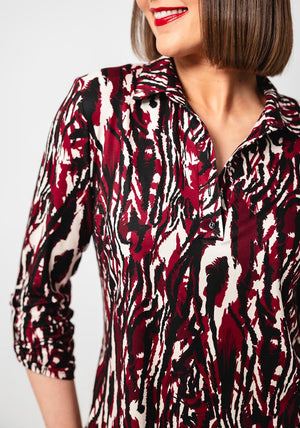 Yew Abstract Print Jersey Blouse, Wine