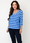 YEW Geometric Print V-neck Top, Blue
