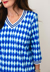 YEW Geometric Print V-neck Top, Blue