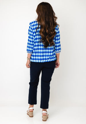 YEW Geometric Print V-neck Top, Blue