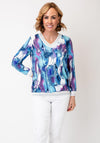 Yew V Neck Abstract Print Top, Blue