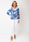 Yew V Neck Abstract Print Top, Blue