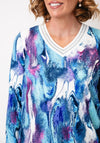 Yew V Neck Abstract Print Top, Blue