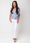 Yew Zebra Print V Neck Top, Blue Multi