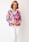 Yew V Neck Feather Print Top, Multi-Coloured