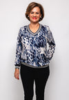 Yew V Neck Animal Print Top, Navy Multi