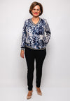 Yew V Neck Animal Print Top, Navy Multi