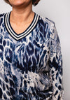 Yew V Neck Animal Print Top, Navy Multi