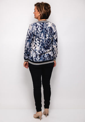 Yew V Neck Animal Print Top, Navy Multi