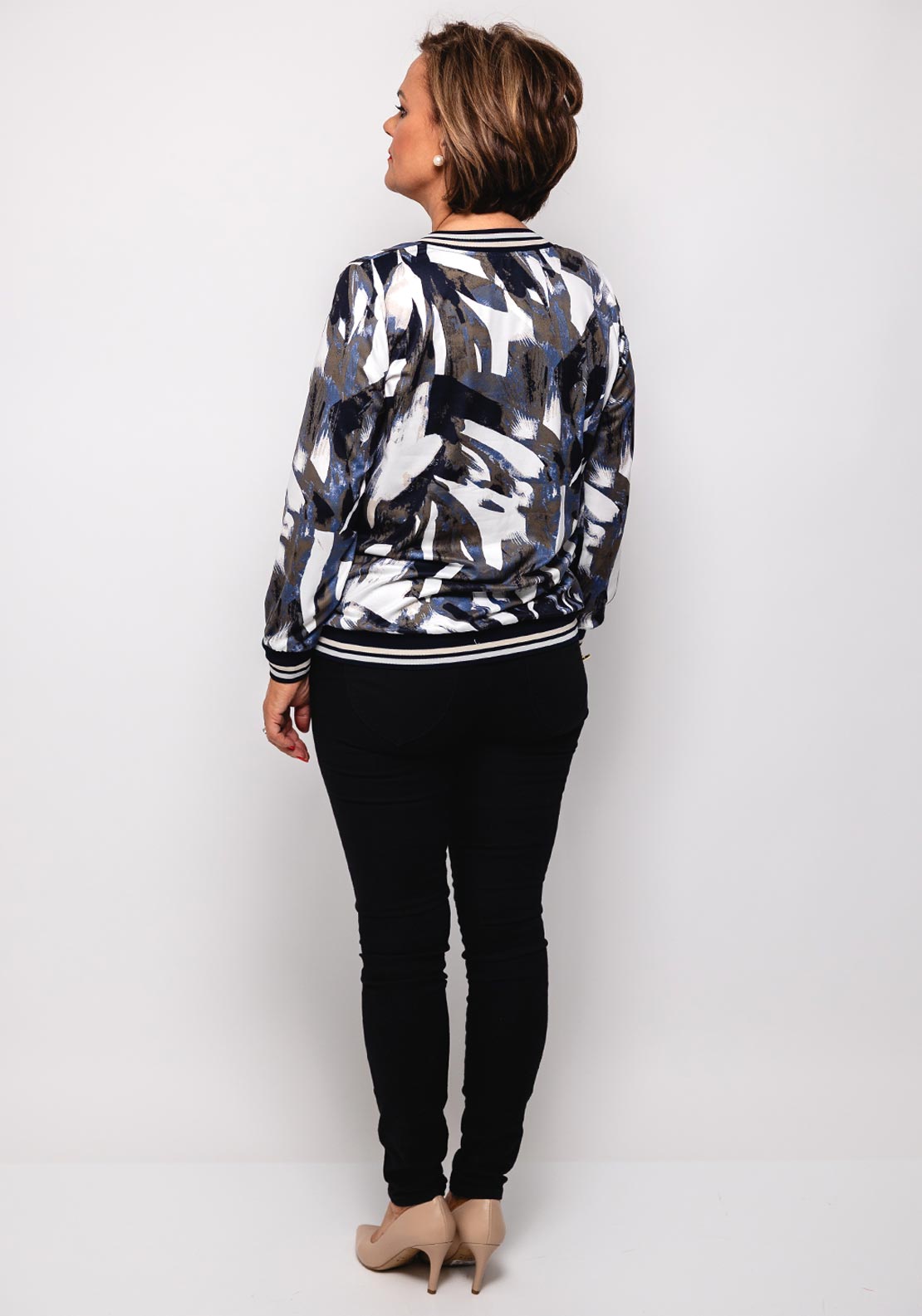 Yew V Neck Abstract Print Top, Grey Multi