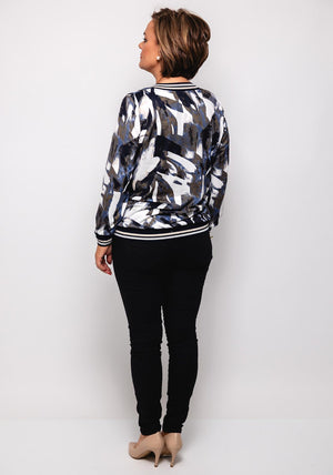 Yew V Neck Abstract Print Top, Grey Multi
