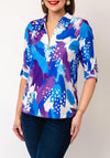 Yew Abstract Print Zip Front Blouse, Purple & Blue