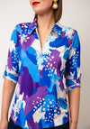 Yew Abstract Print Zip Front Blouse, Purple & Blue
