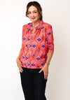 Yew Abstract Print with Button Detail Blouse, Orange Multi