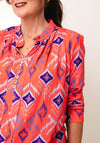 Yew Abstract Print with Button Detail Blouse, Orange Multi