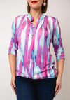 Yew Watercolour Print Elasticated Blouse, Lilac & Teal