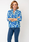YEW Abstract Geo Print Button Detail Top, Green & Blue