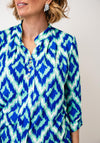 YEW Abstract Geo Print Button Detail Top, Green & Blue