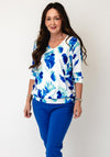 Yew Abstract Print V-Neck Top, Blue & Green