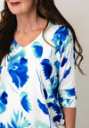 Yew Abstract Print V-Neck Top, Blue & Green
