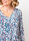 YEW Splash Print V- Neck Top, Blue