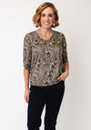 Yew Abstract Print V-Neck Top, Green