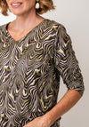 Yew Abstract Print V-Neck Top, Green