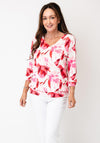 YEW Abstract Print V-Neck Top, Pink Multi