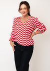 Yew Geometric Print V-Neck Blouse, Red and White