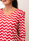 Yew Geometric Print V-Neck Blouse, Red and White