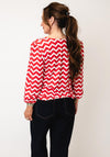 Yew Geometric Print V-Neck Blouse, Red and White